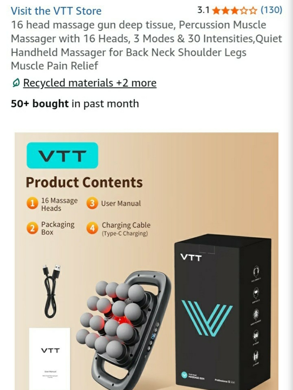 VTT Deep Tissue Percussion Massage Gun - Black